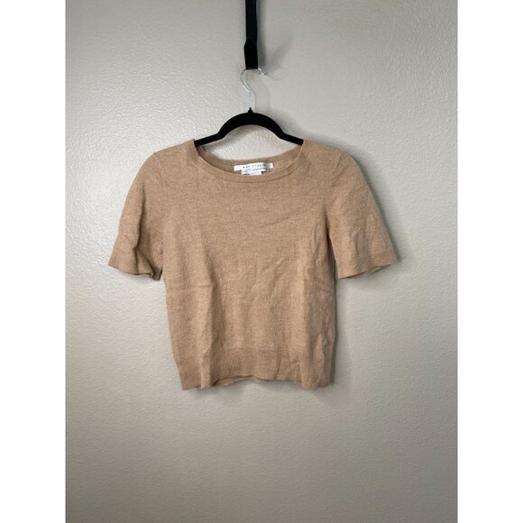 Max Studio Womens XL Beige Merino Wool Short Sleeve Knit Sweater Top - Picture 1 of 6